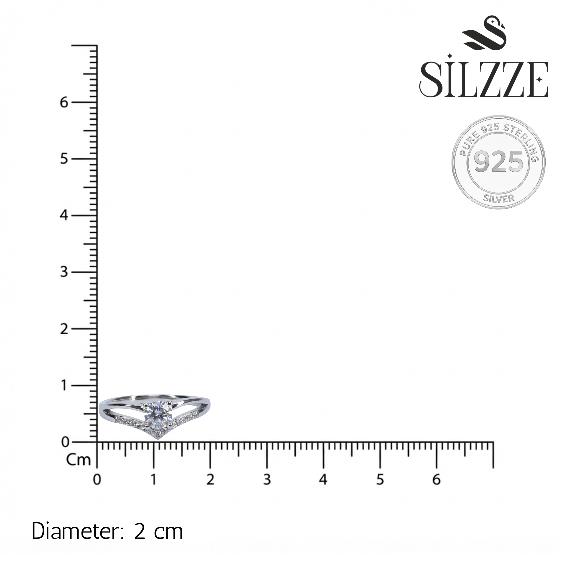 Silver V-Shaped Solitaire (CZ) Diamond Ring for her