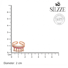 Rose Gold Sparkling Dual-Band Dangle Charm Ring for her