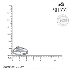 Silver Romantic Heart & Butterfly Diamond-Look Adjustable Dual-Band Ring
