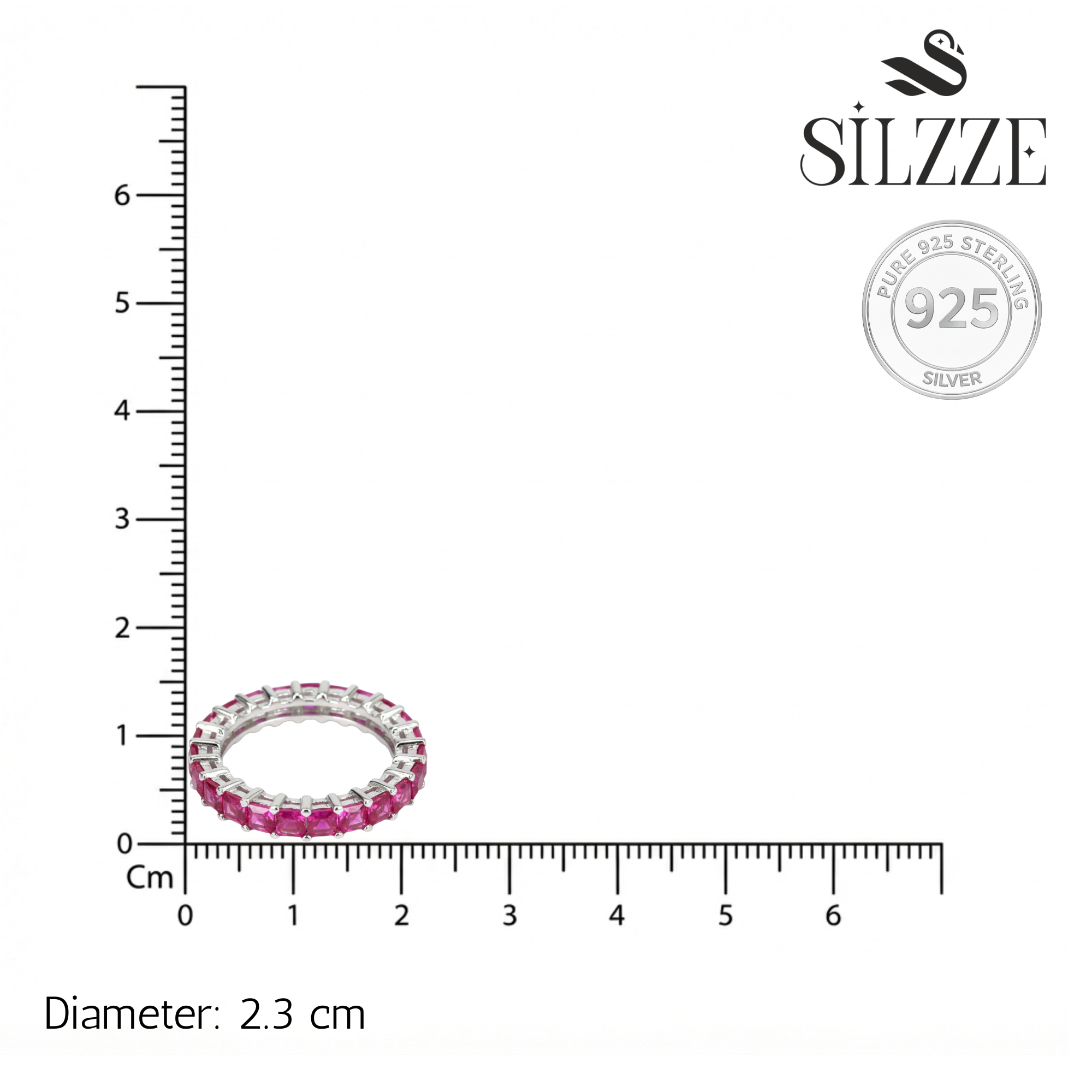 Silver Red Crimson & Crystal Eternity Band For Her