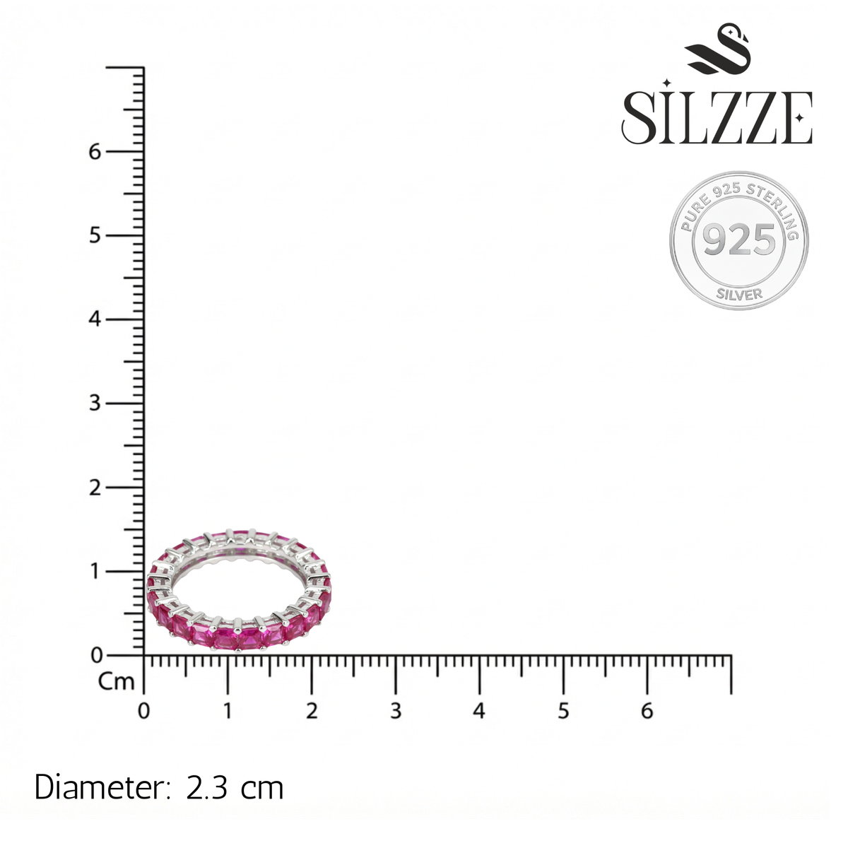 Silver Red Crimson & Crystal Eternity Band For Her