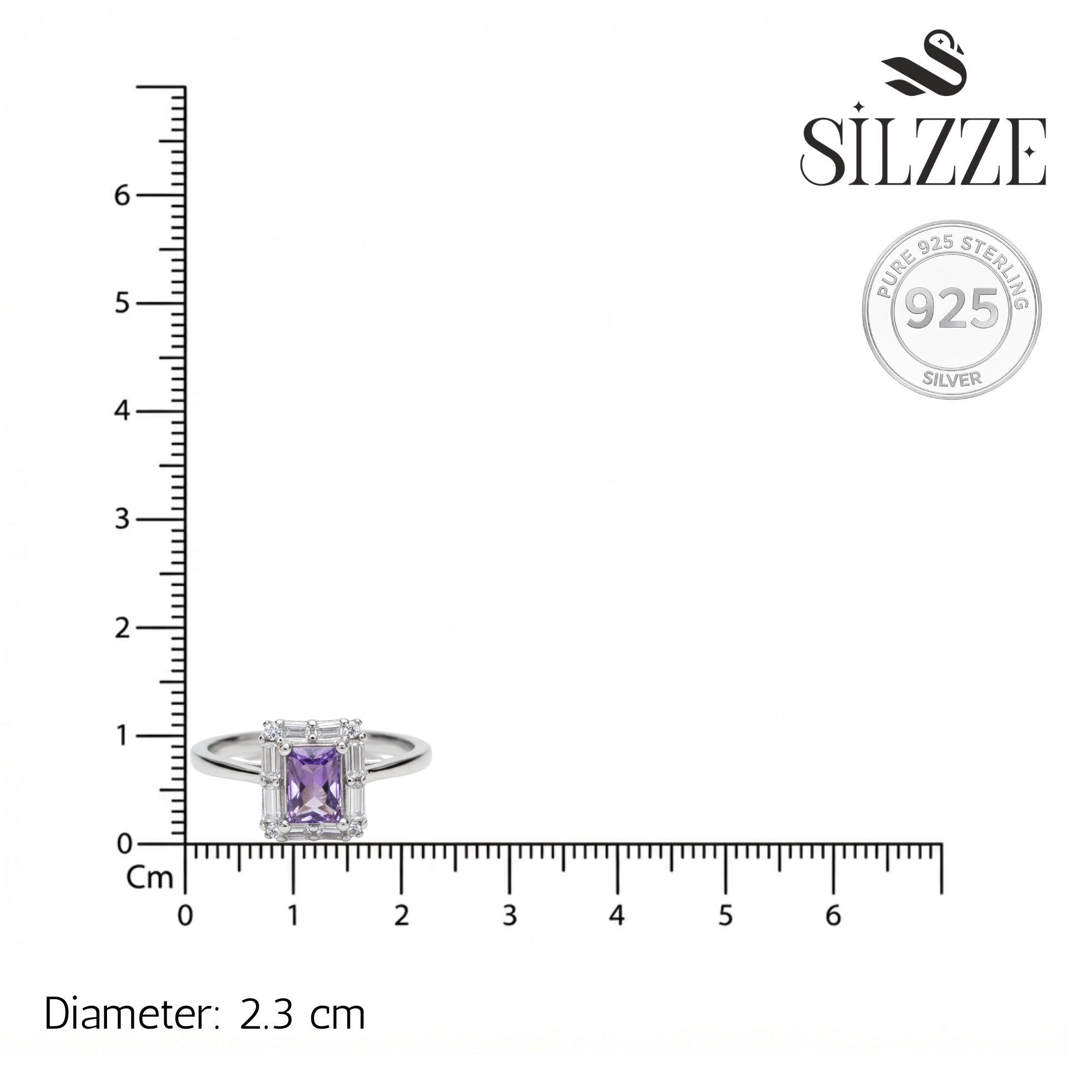 Silver Radiant Halo Purple Baguette ring for her