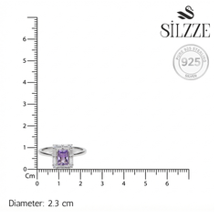 Silver Radiant Halo Purple Baguette ring for her