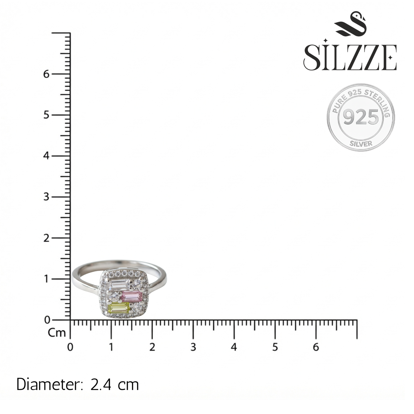 Silver Multi Colour Baguette Ring For Her