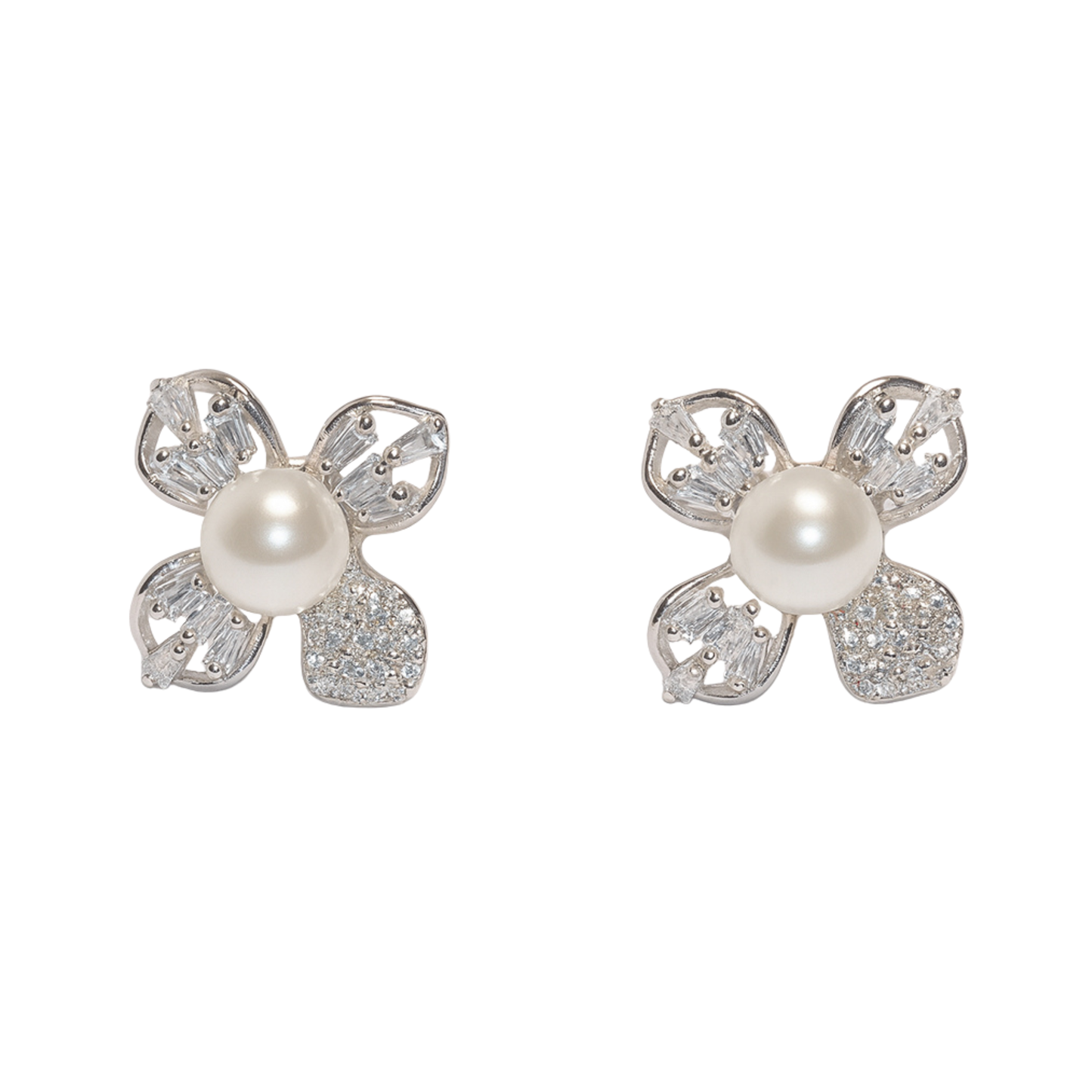 Silver Pearl with Floral Design Earrings