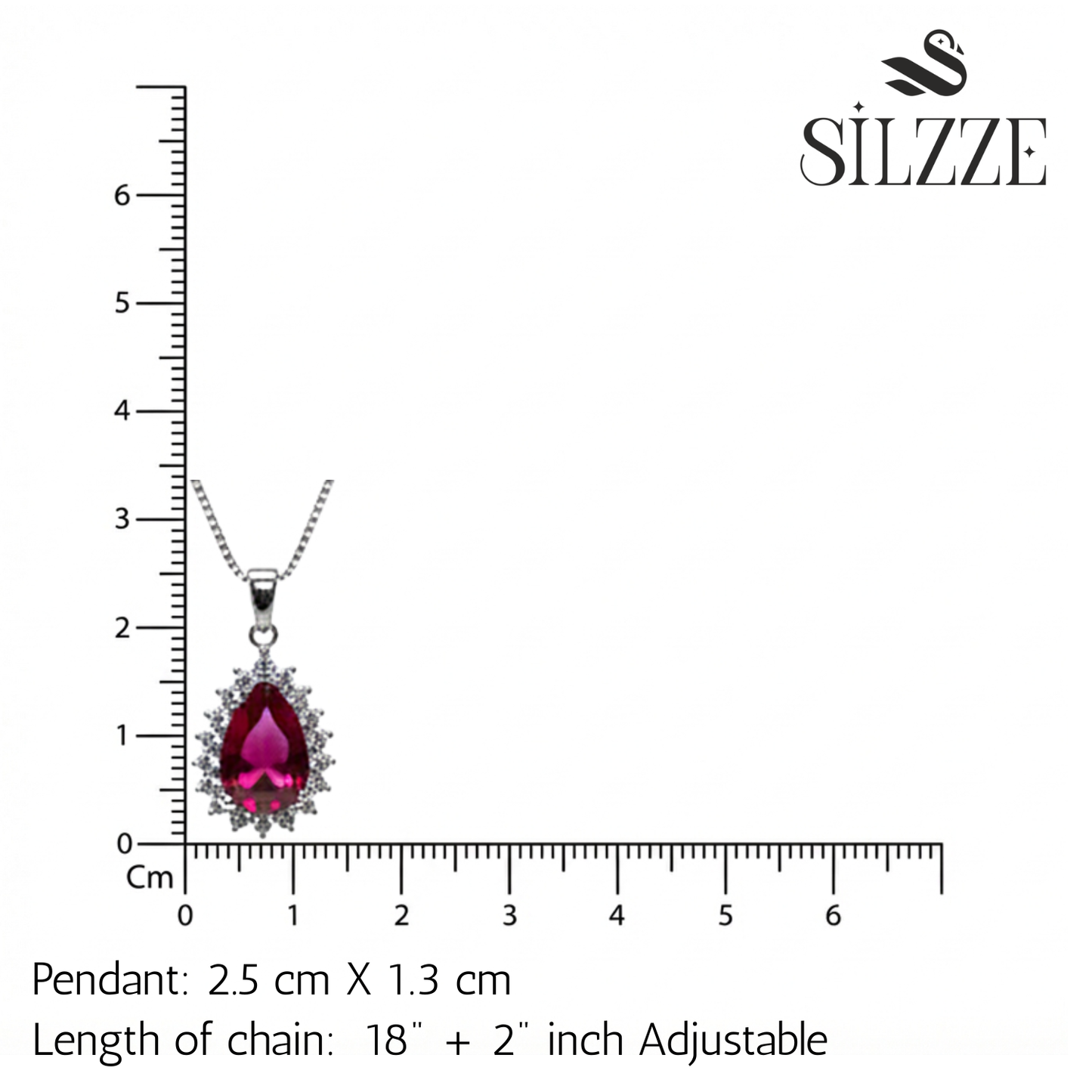 Silver Crimson Red Tear drop Victorian Chain pendant