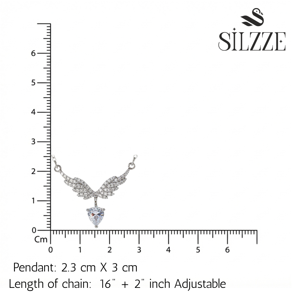 Silver Angel Wings Heart Chain Pendant