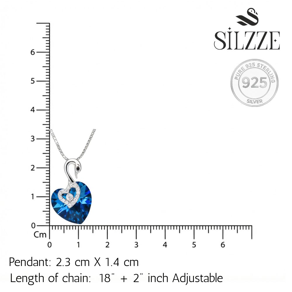 Silver Deep Blue Swan Heart Crystal Pendant