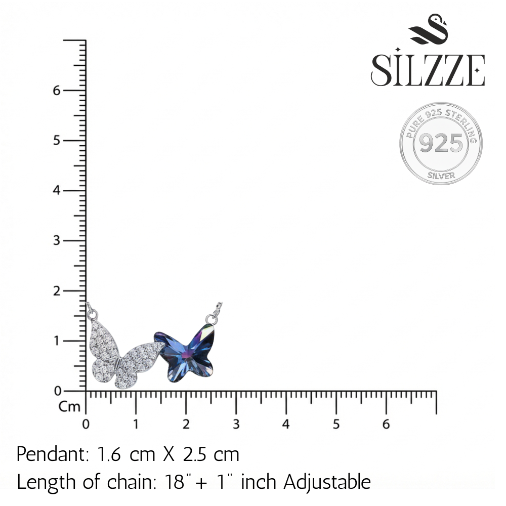Silver Sparkling Dual Butterfly Pendant