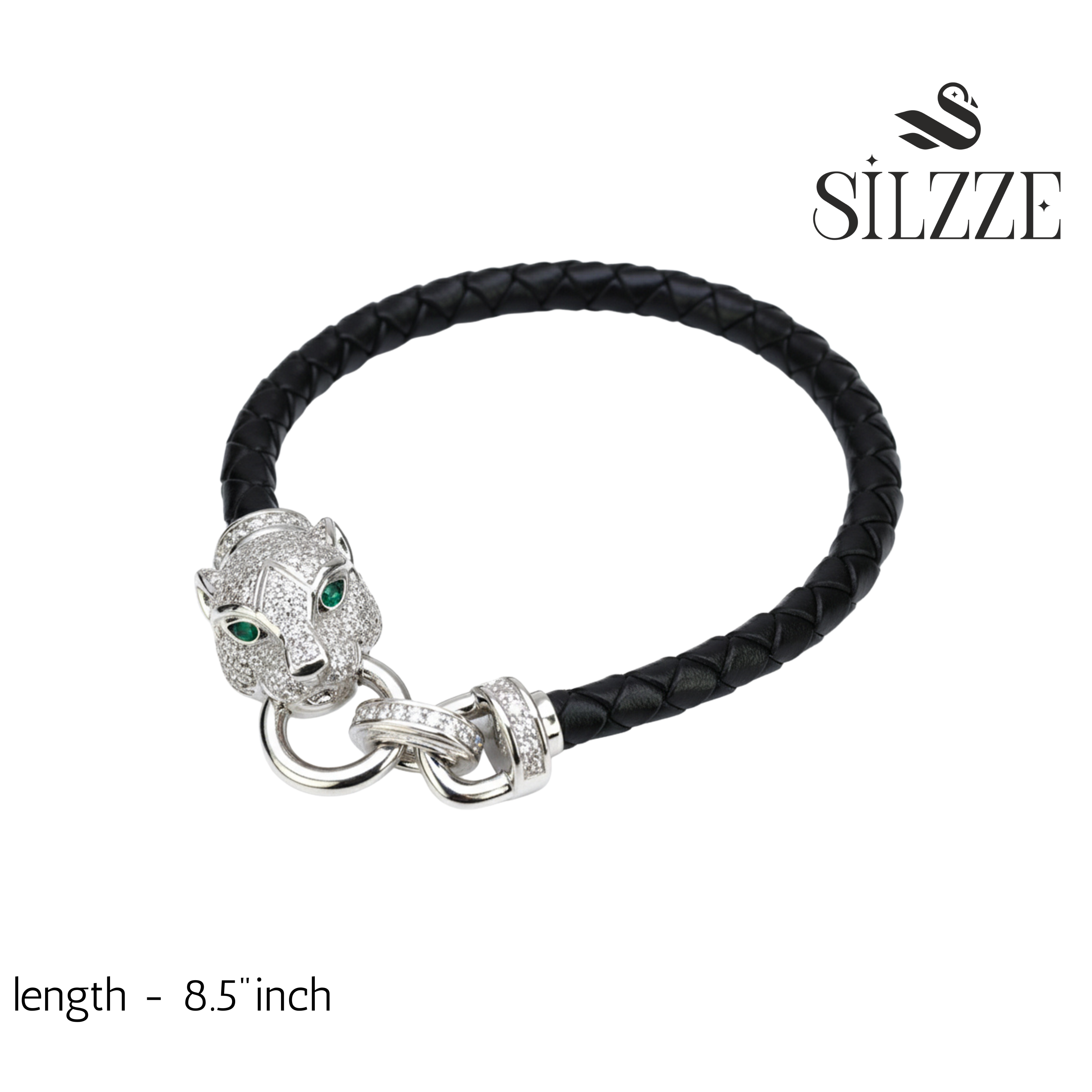 Silver Majestic Jaguar leather bracelet For mens
