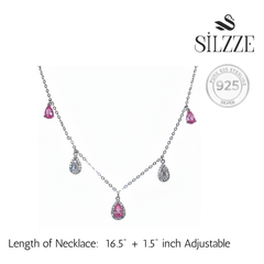 Silver Pink Stone Tear Drop Necklace