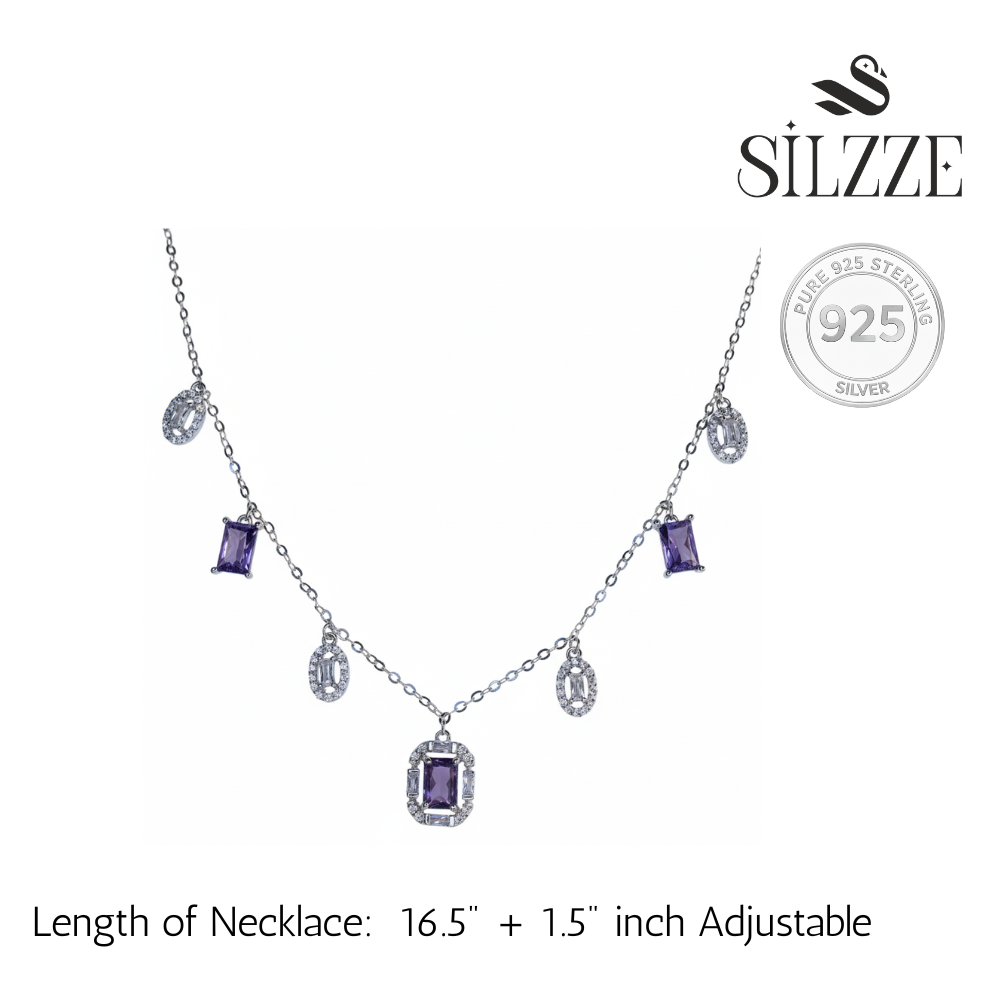 Silver Amethyst Hued Dangle Necklace