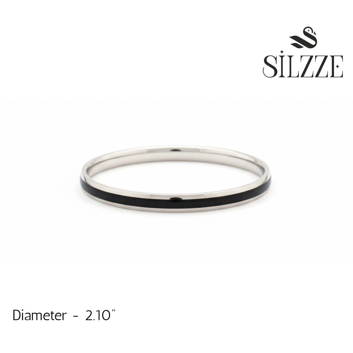 Silver Monochrome Edge black strip Mens Bracelet ( kada ) for him