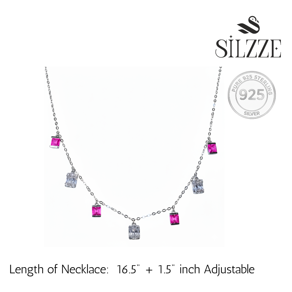 Silver Fuchsia Pink Suspended Necklace