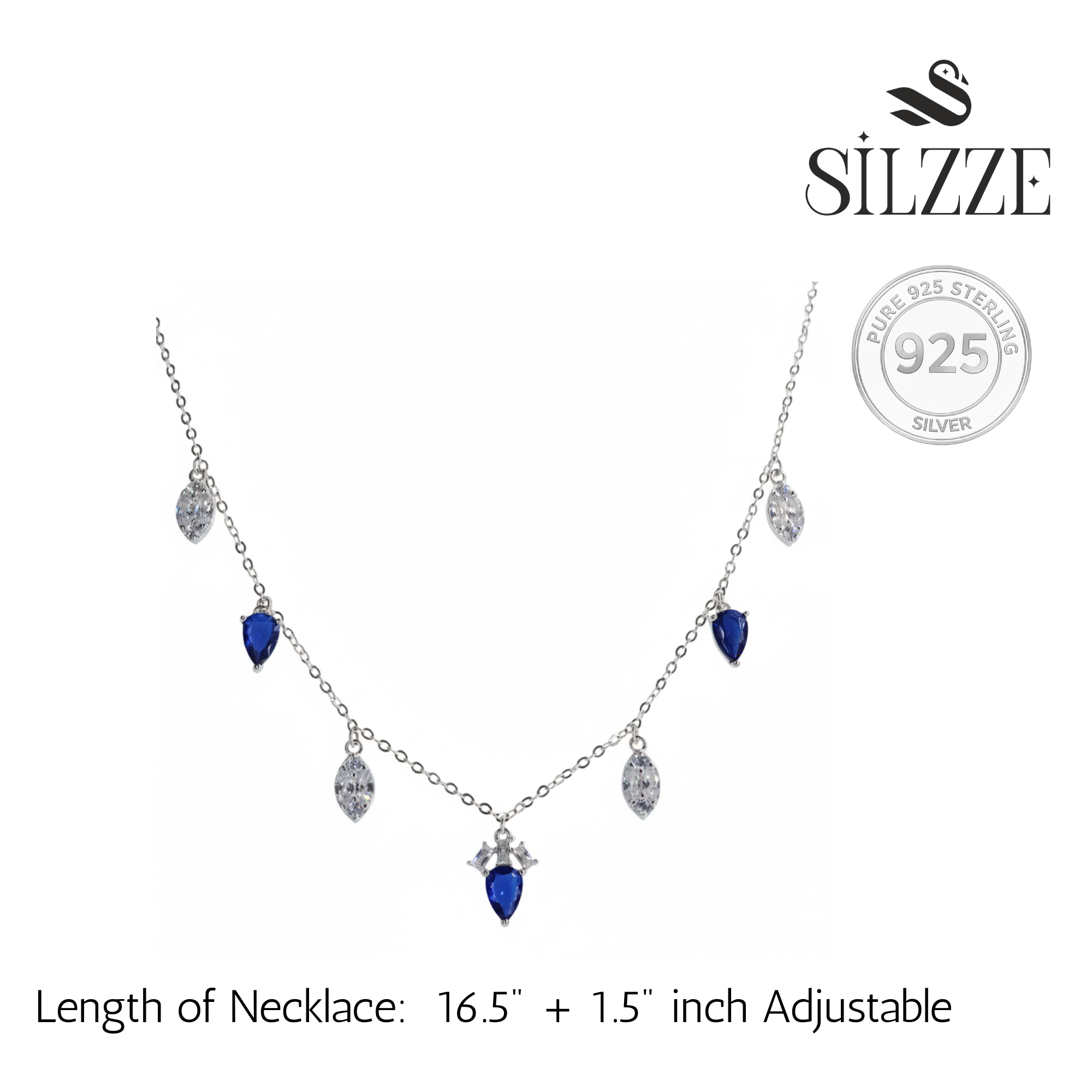 Silver Royal Regal Blue Bloom Necklace For Her