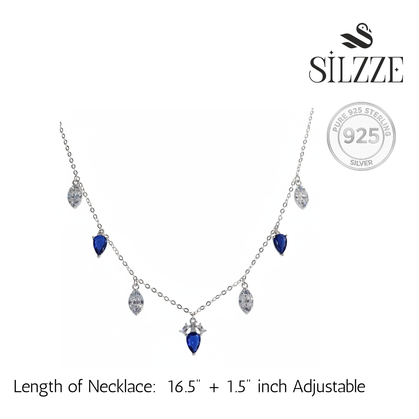 Silver Royal Regal Blue Bloom Necklace For Her