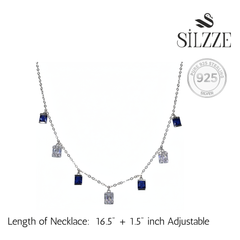 Silver Sapphire Blue Baguette Necklace