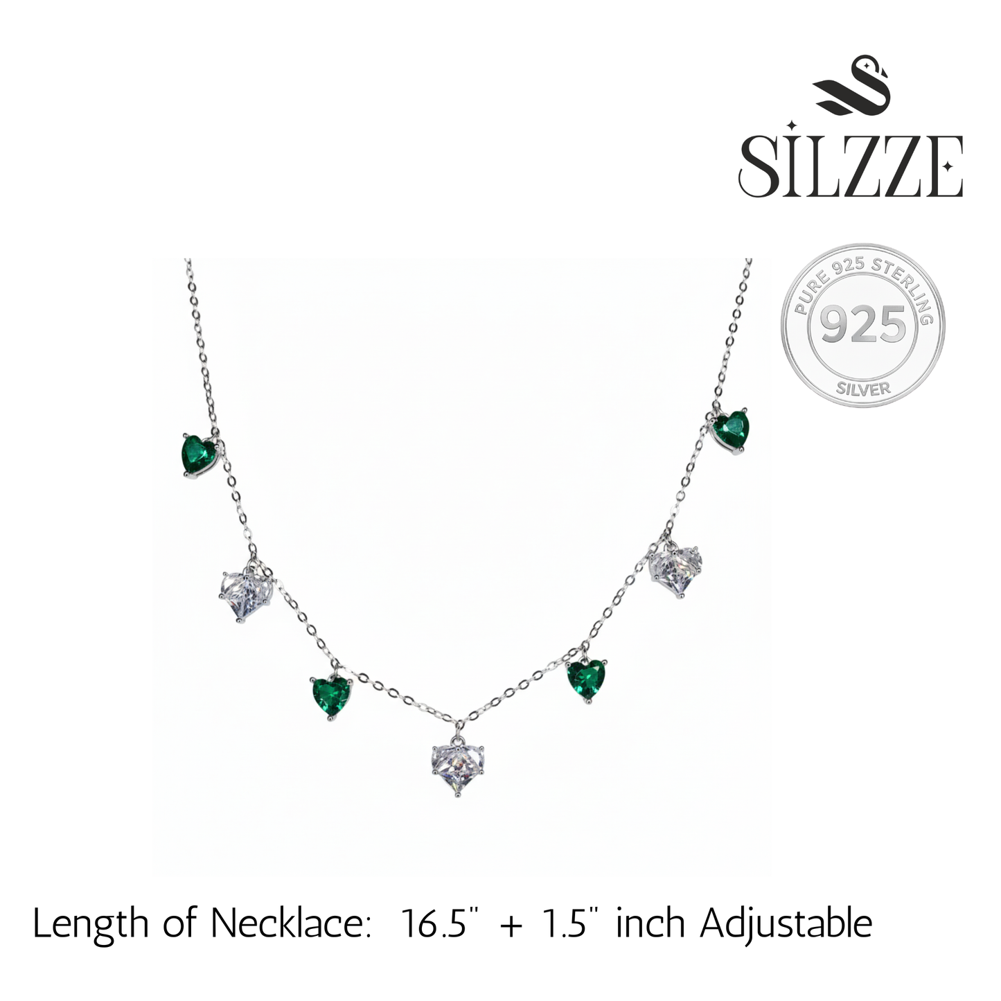 Silver Heart Cosmos Green Necklace