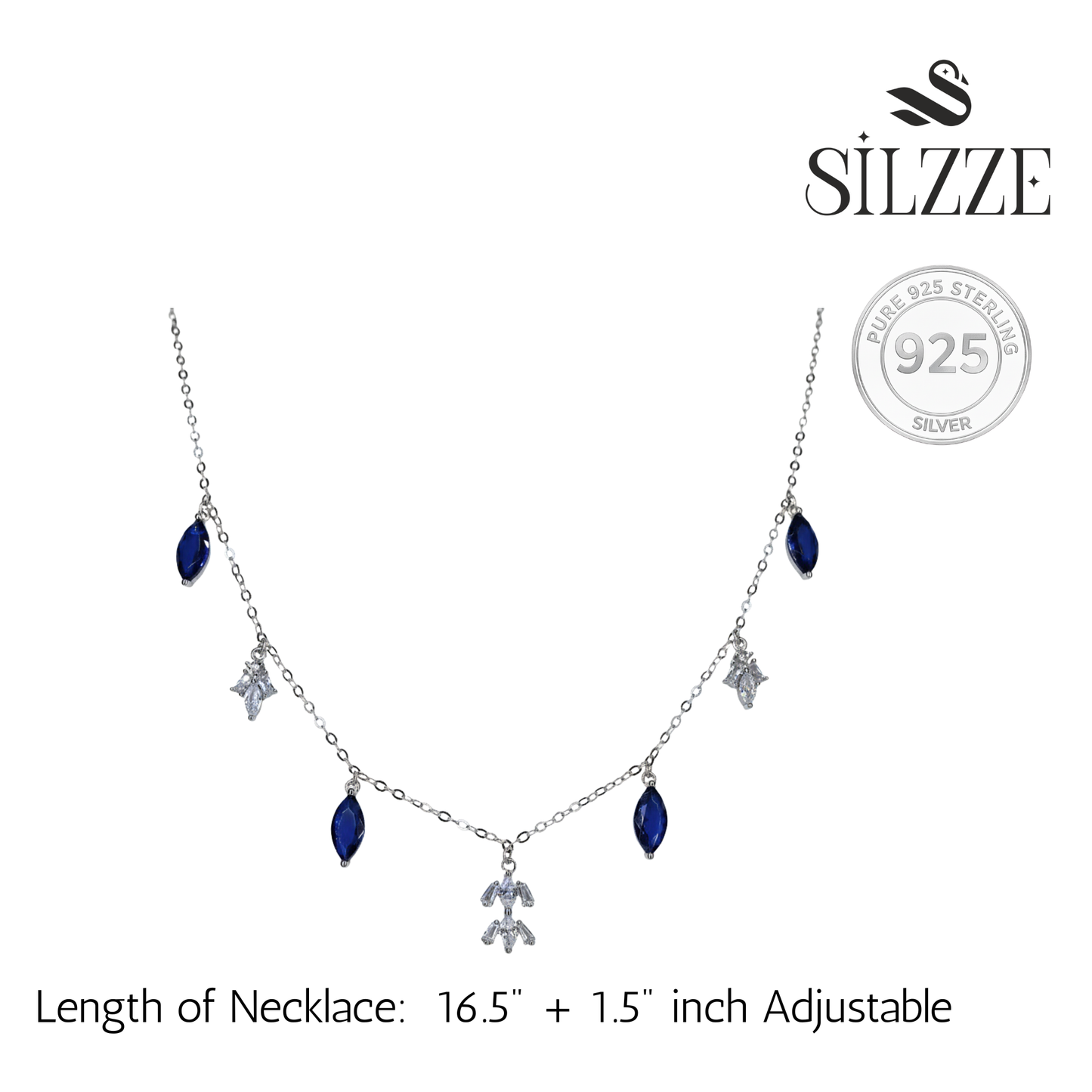 Silver Lively Blue Marquise Necklace