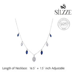 Silver Cascading Blue Marquise Drop Necklace