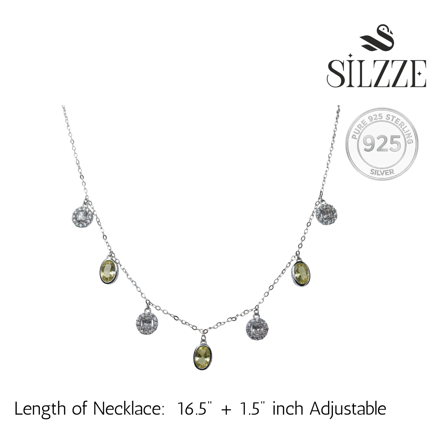 Silver Sparkling Citrine and Halo Drop Necklace