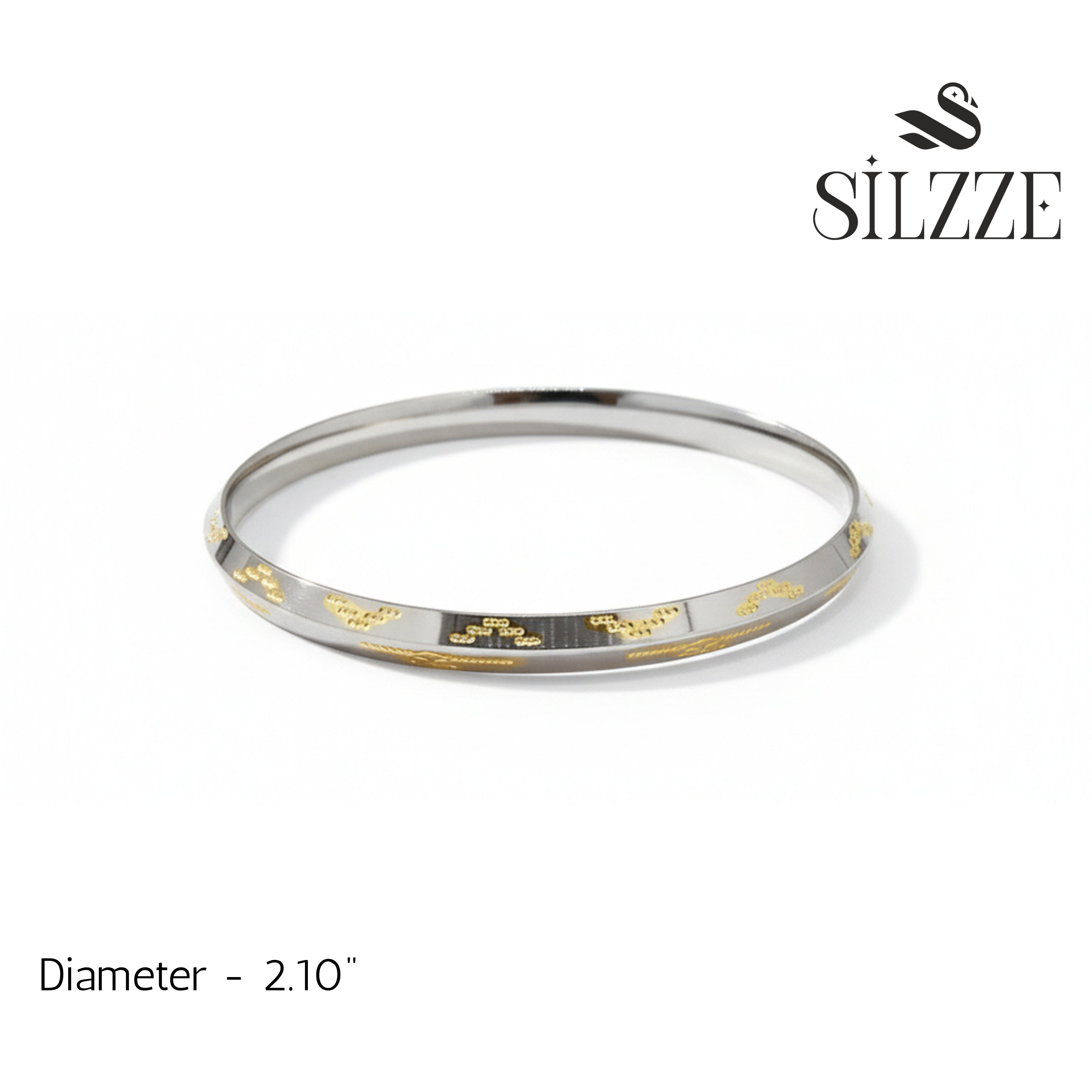 925 Silver Kada with Geometric Gold Engravings for him