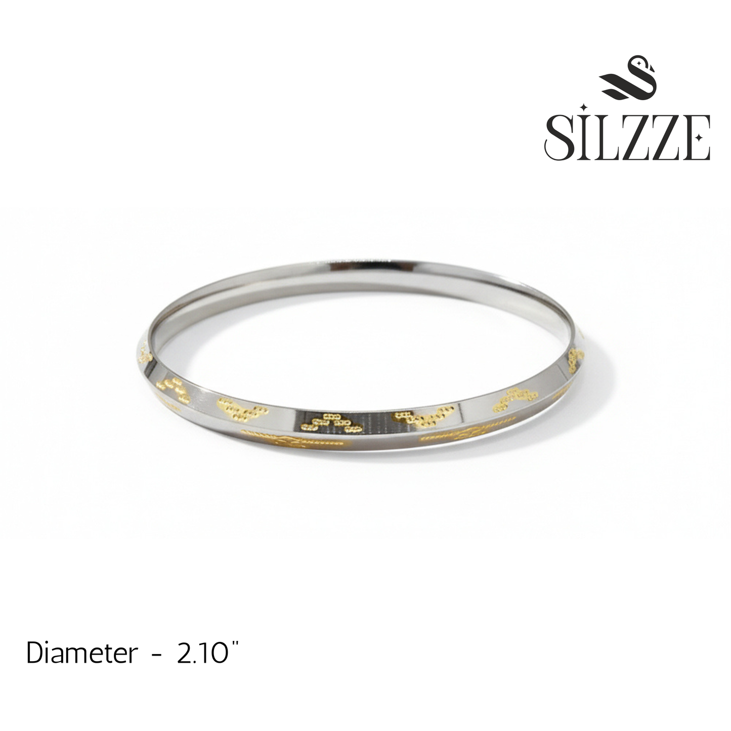 925 Silver Kada with Geometric Gold Engravings for him