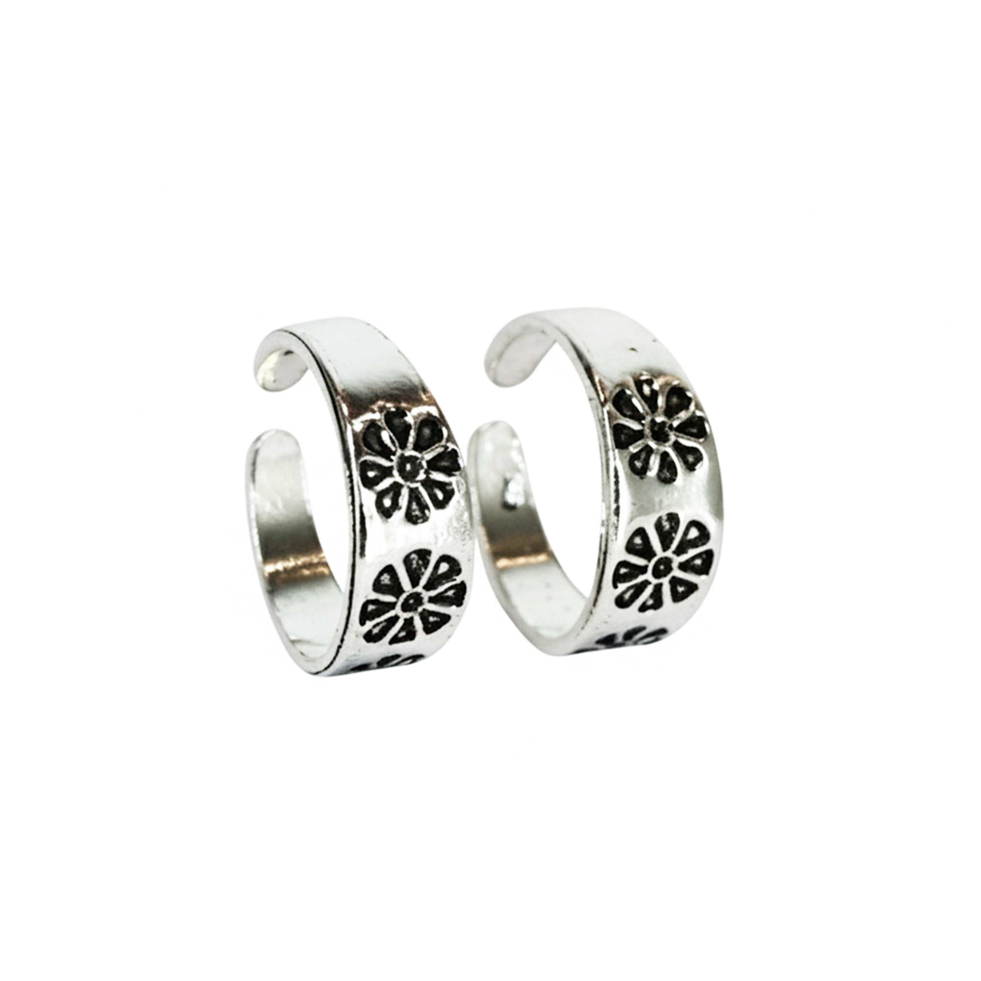 Silver Bloom Oxidized Toe Rings