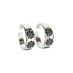 Silver Bloom Oxidized Toe Rings