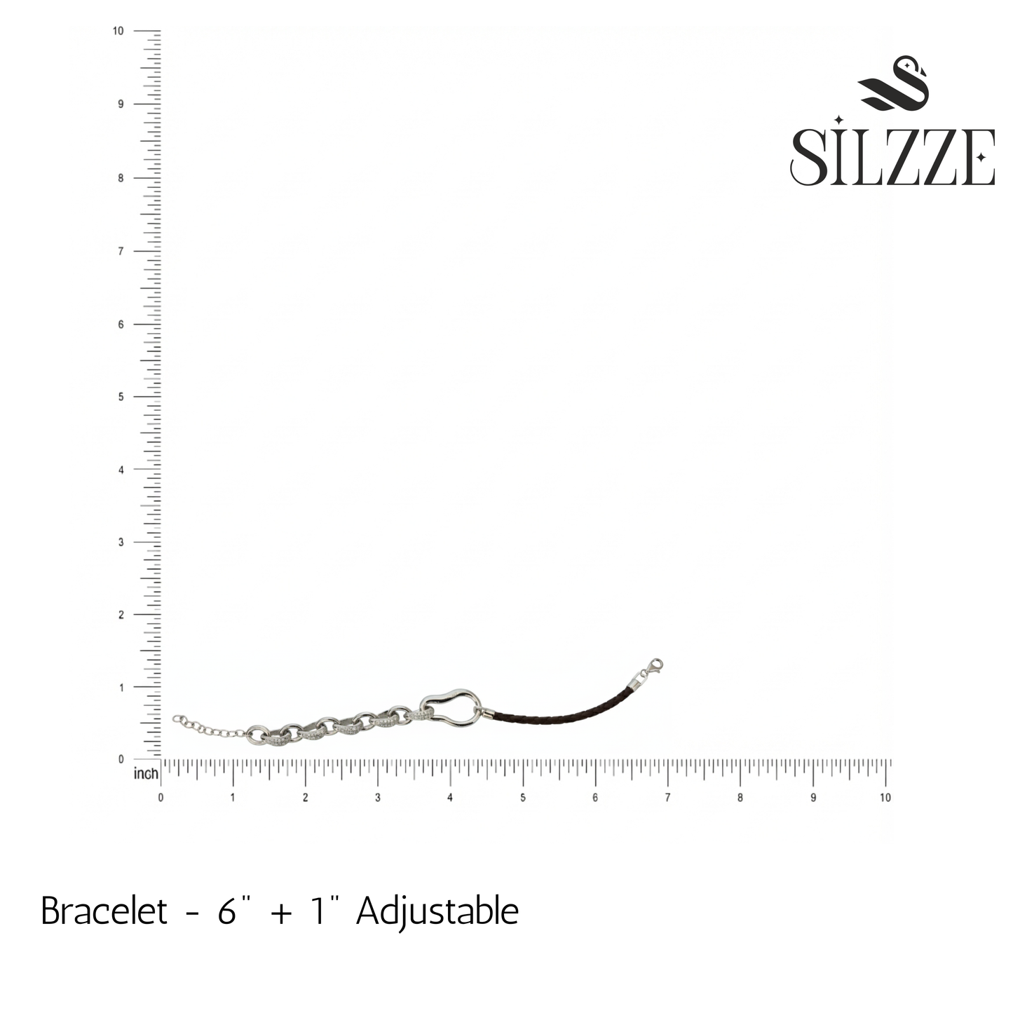 925 Silver Pave Link & Braided Leather Statement Bracelet