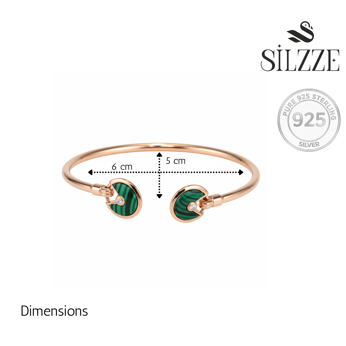 Rose Gold Malachite Open Cuff Bracelet For Her