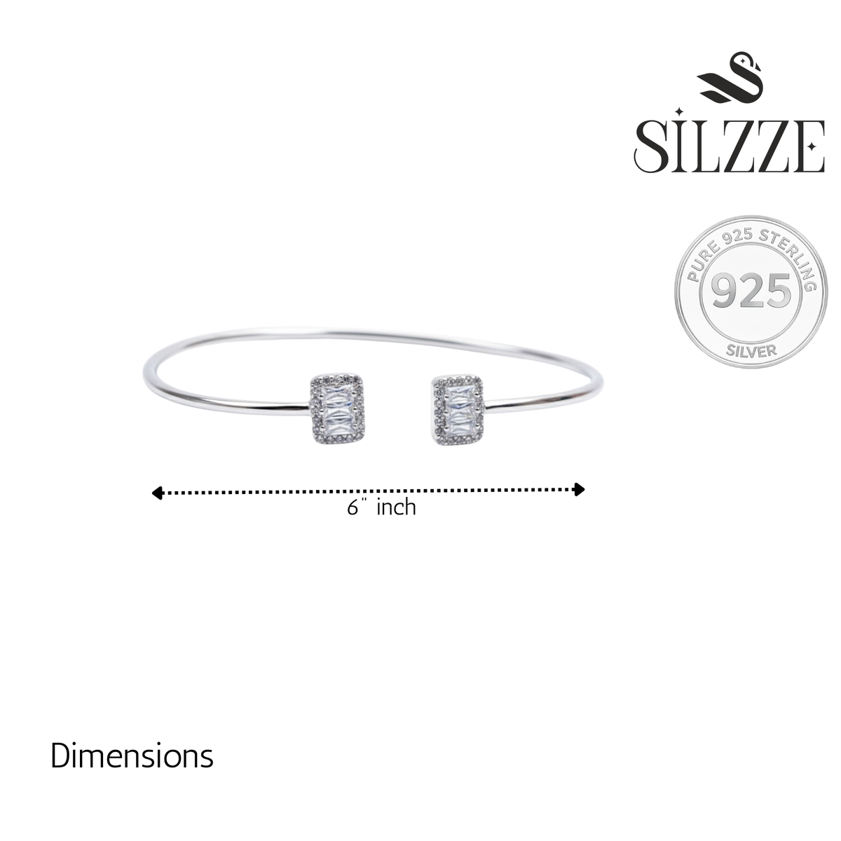 Silver White Baguette Cut Zircona Bracelet