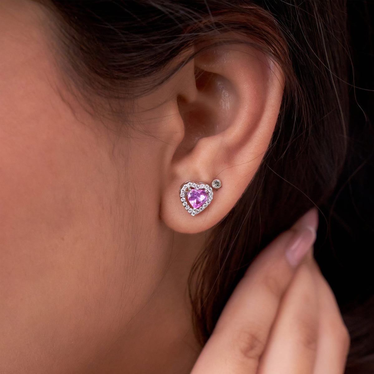 Silver Cute Pink Hearted Pendant Set for her