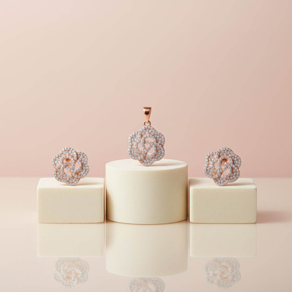 Rose gold Blooming Pendant set for her