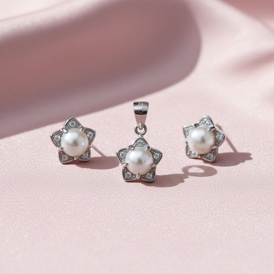 Silver Starlight Pearl Pendant Set for her