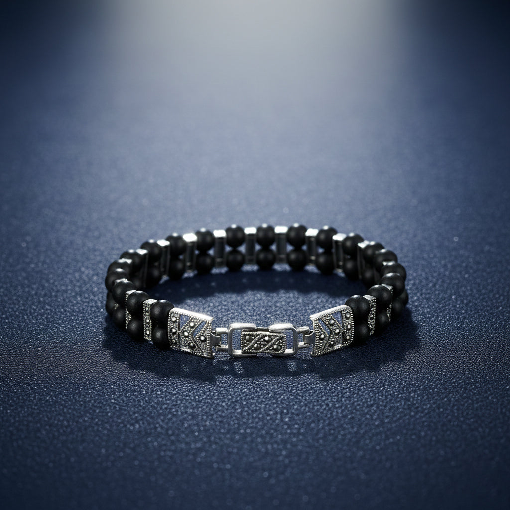 Silver Sacred Harmony Tulsi Men's Hand Bracelet