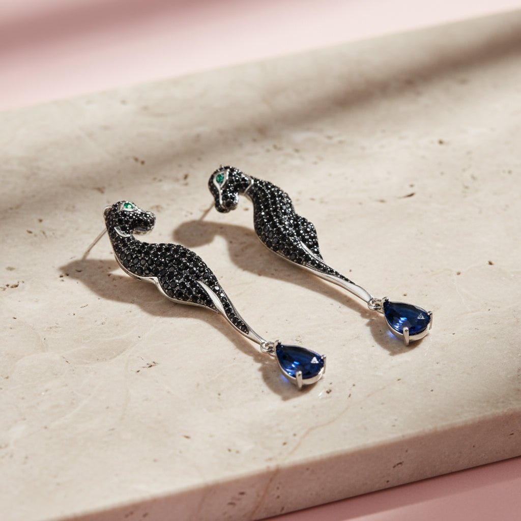 Silver Prowler Panther Earrings