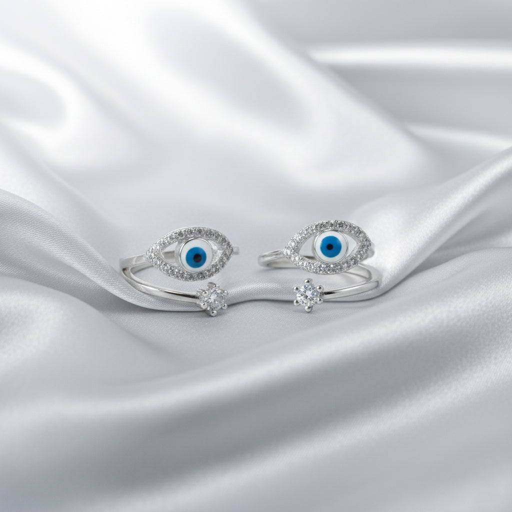 Silver Evil Eye & CZ Solitaire Toe Ring