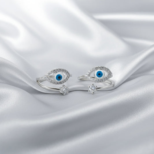 Silver Evil Eye & CZ Solitaire Toe Ring