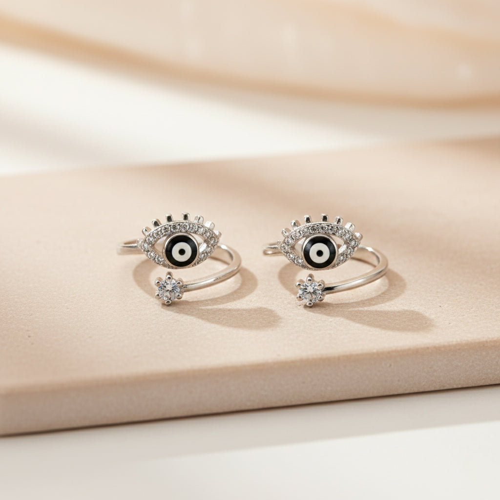 Silver Classic Evil Eye Shield Toe Ring for Her