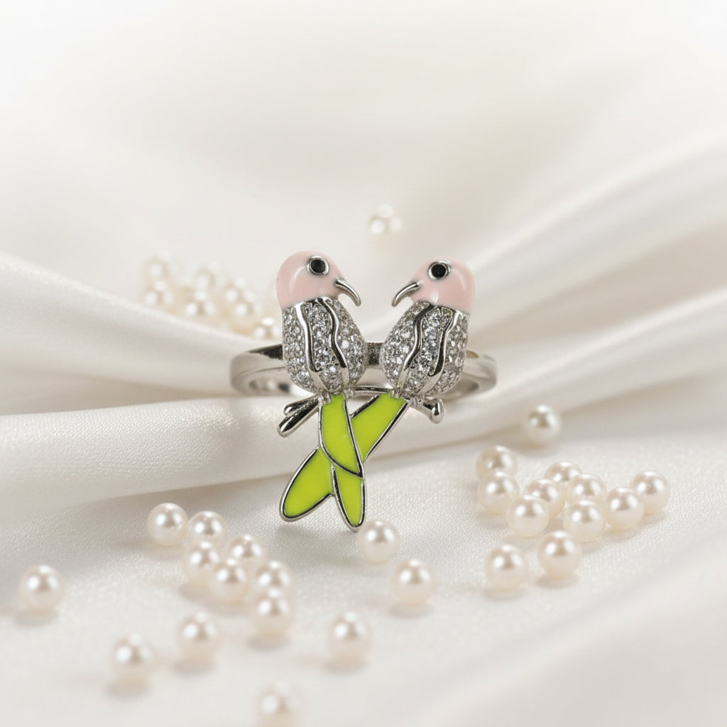 Silver Lovebirds (parrot) sterling silver ring
