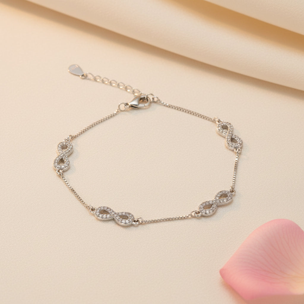 Silver Multi infinity Box chain Bracelet for her