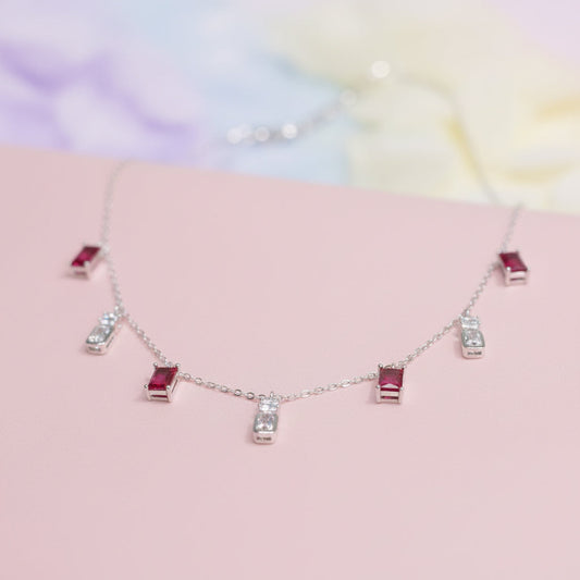 Silver Ruby Red Charms Necklace