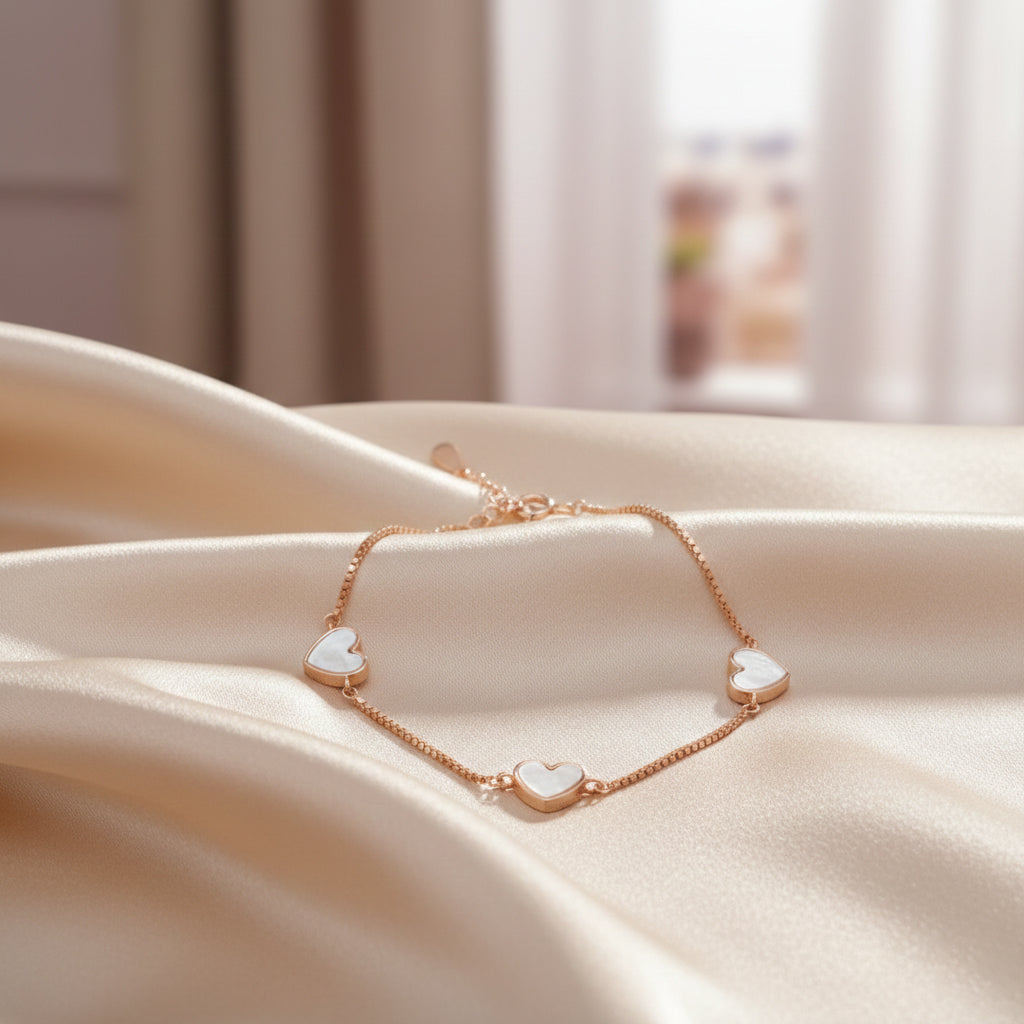 Rose gold Premium Mother of Pearl Heart Chain bracelet for her