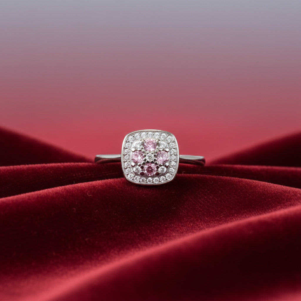 Silver Wild Rose Baguette Halo Ring For Her