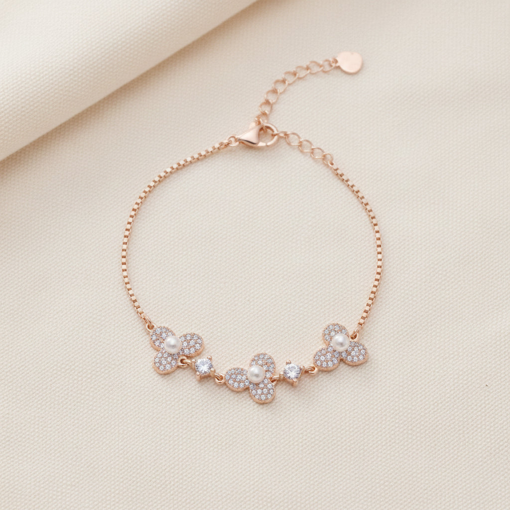 Silver Rose gold stylish Pearl Floral Chain Bracelet for her