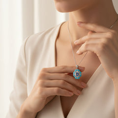 Silver Santorini sunset Turquoise Blue Luminous Pendant