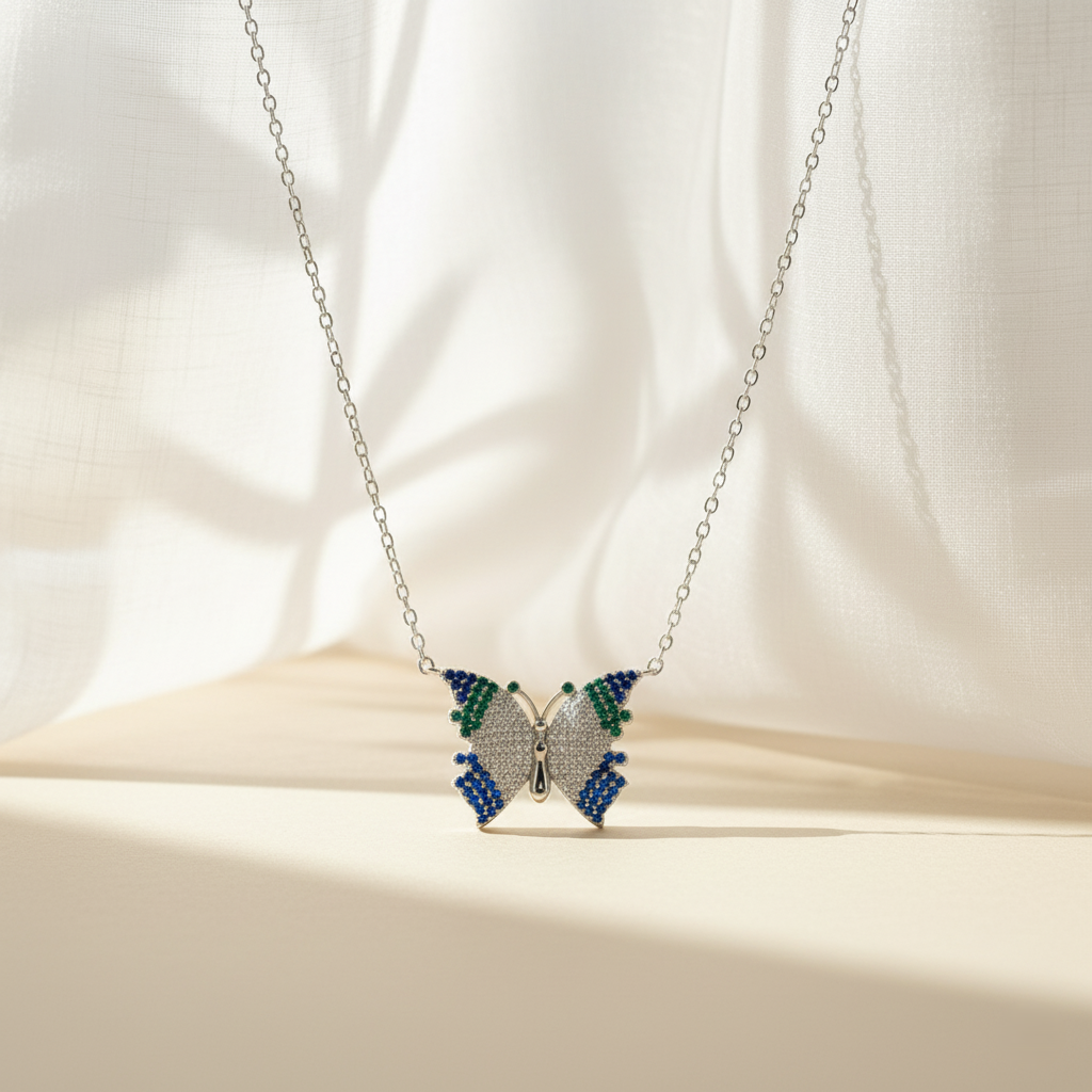 Silver Virtue Blue Butterfly Set
