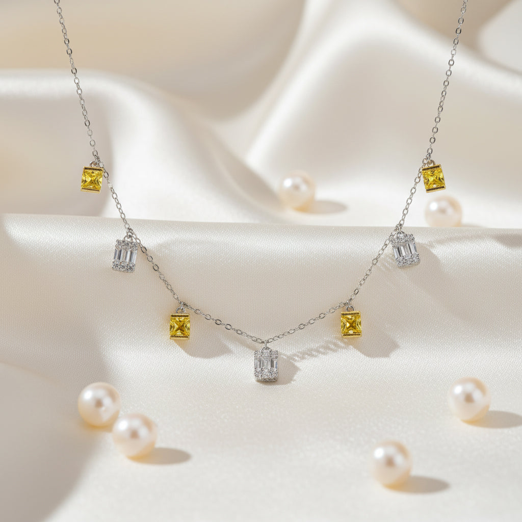 Silver Canary Yellow Charm Necklace