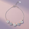 Silver Cute Flower Design Chain Bracelet With MOP & CZ Diamonds
